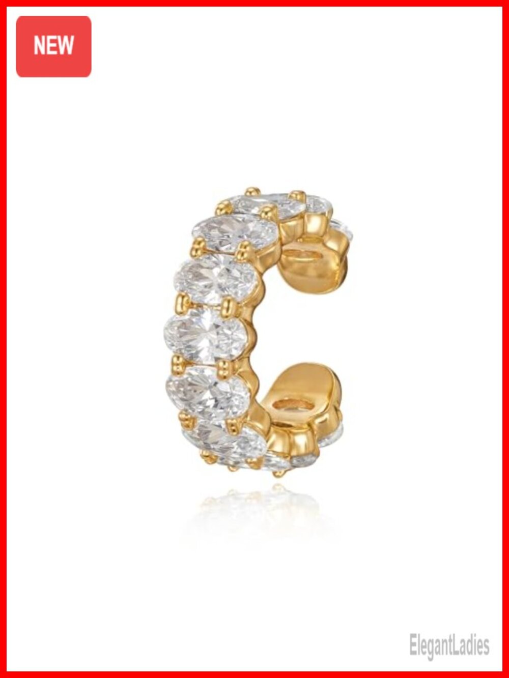 Ear Cuffs Non Piercing for Women 14K Gold Plated Cubic Zirconia Oval Earrings